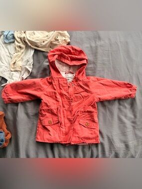 Kids Hooded Red Jacket - Lightweight Rain-Resistant Coat
